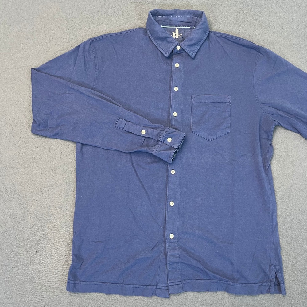Johnnie-O Mens Blue Cotton Jersey Long Sleeve Button Down Shirt Small Pocket